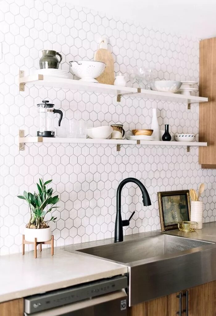Плитка на кухню на стену фото Плитка гексагон на кухне Modern kitchen backsplash, Kitchen backsplash designs, 