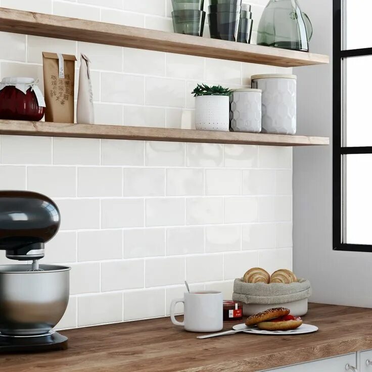 Плитка на кухню в леруа фото Carrelage mur blanc Bakerstreet l.7.5 x L.15 cm