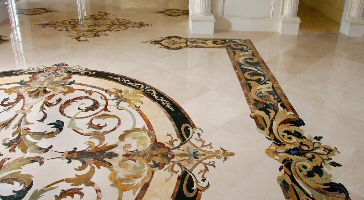 Плитка на пол с рисунком фото Luxury Handcrafted Marble Medallions, Custom Stone Inlay - Aalto Marble medallio