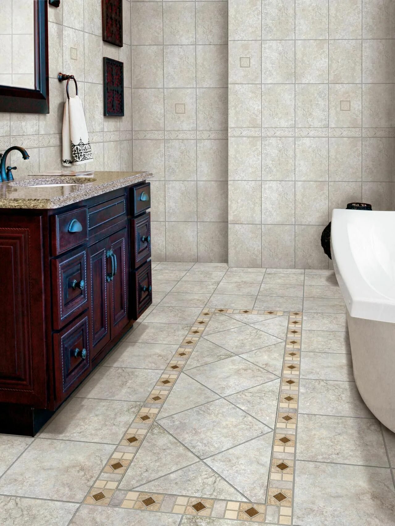 Плитка на пол в ванную фото Reasons to Choose Porcelain Tile Porcelain tile bathroom floor, Patterned bathro