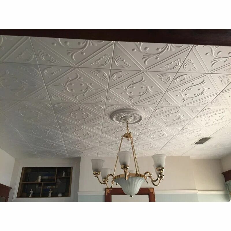 Плитка на потолок фото Diamond Wreath 1.635 ft. x 1.635 ft. Glue-Up Ceiling Tile Dining room ceiling ti