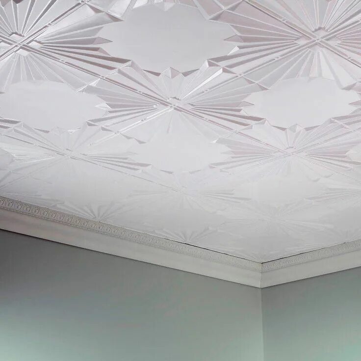 Плитка на потолок фото цена Fasade Art Deco 2 ft. x 4 ft. Glue-Up PVC Ceiling Tile in Matte White G55-01 - T