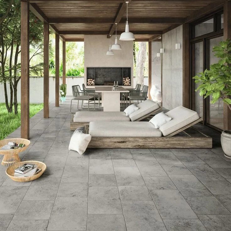 Плитка на террасу фото Carrelage gris aspect pierre pour terrasse PIETRA DI LECCE en 2020 (avec images)