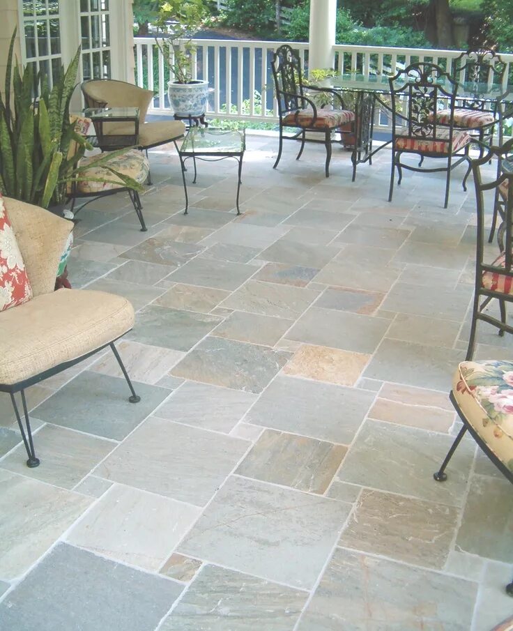 Плитка на террасу фото The slate tile on this all-season porch makes maintenance a breeze. Installed by