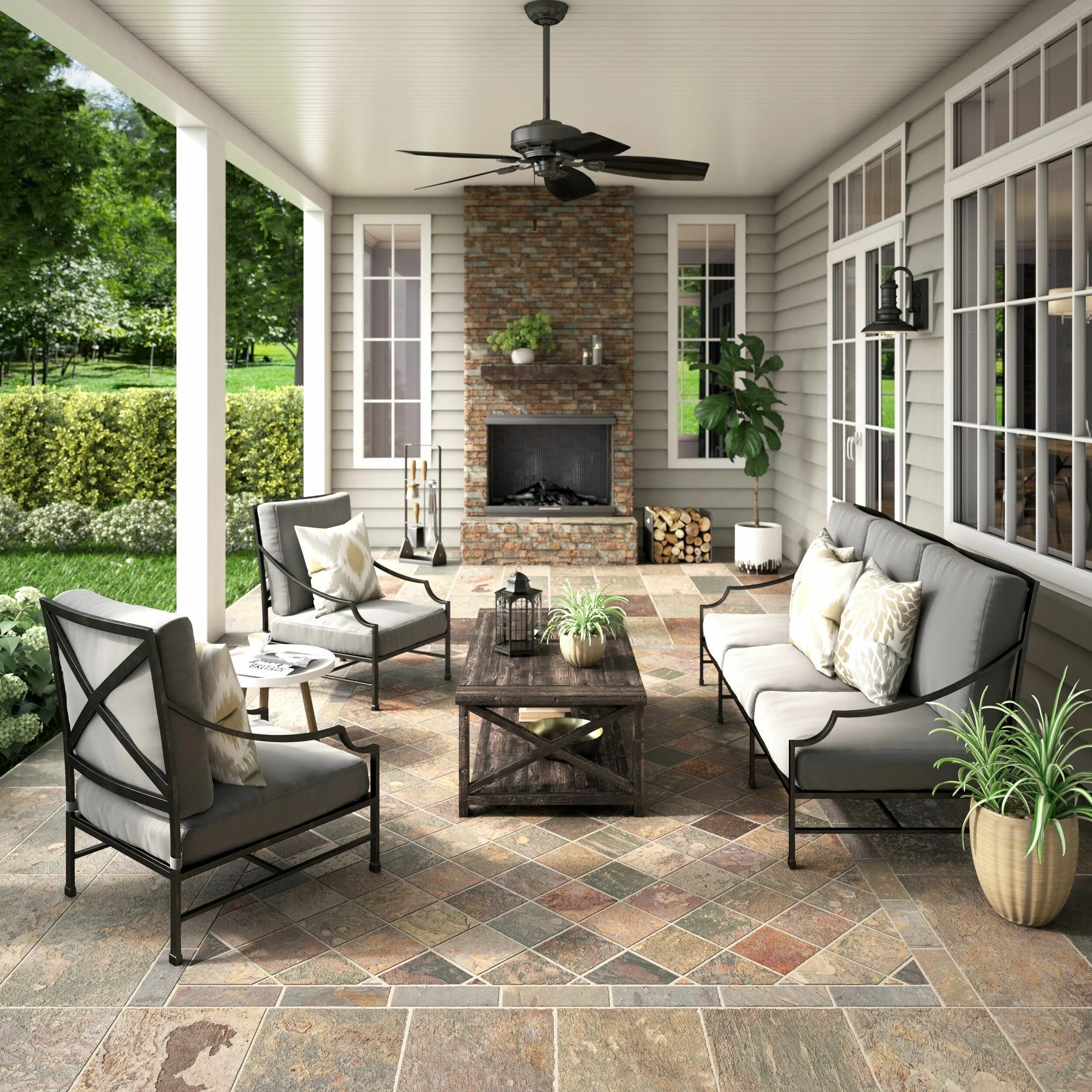 Плитка на террасу фото Multicolor Slate Ledger Panel Brick exterior house, Outdoor living space, House 