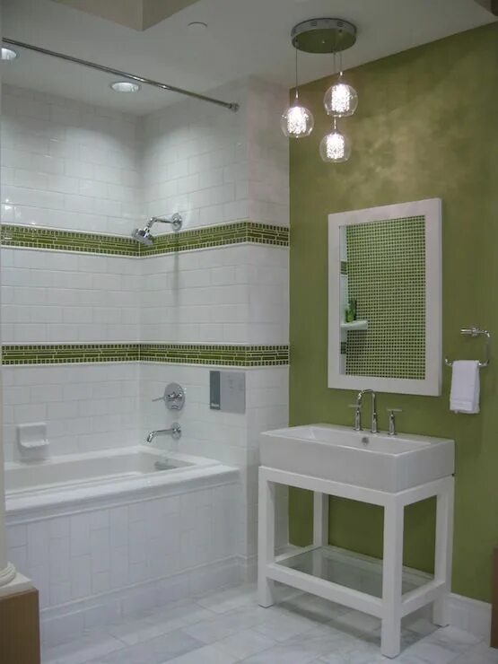 Плитка над ванной фото Green Border Tiles - Contemporary - bathroom Green bathroom, Bathroom inspiratio