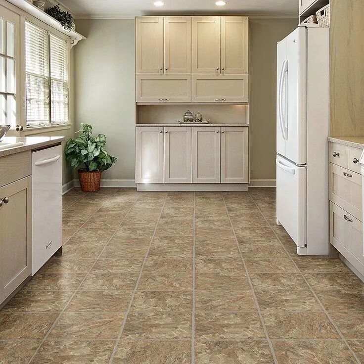 Плитка напольная для кухни фото в интерьере TrafficMaster Red Rock 12 in. W x 36 in. L Luxury Vinyl Tile Flooring (24 sq. ft