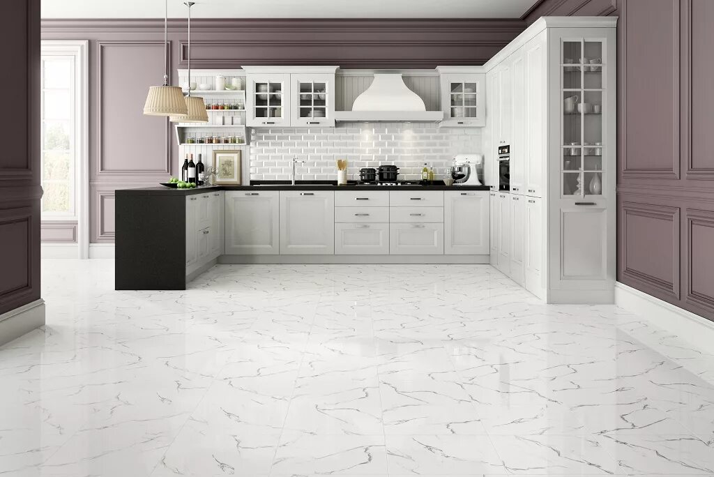 Плитка напольная для кухни в интерьере фото Marble Classic - купить плитку в Воронеже в интернет-магазине Мир Керамики