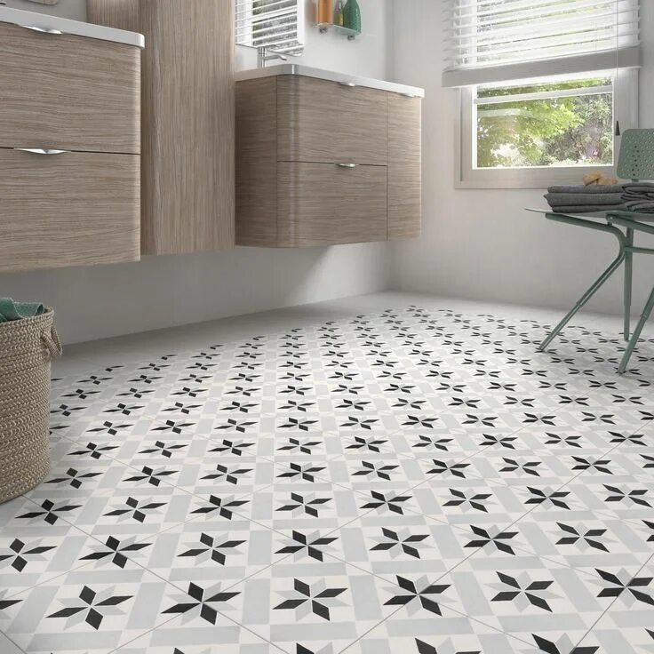 Плитка напольная леруа каталог цены фото Carrelage sol, mur noir effet carreau de ciment Patrimony étoile l.20xL.20 cm Le