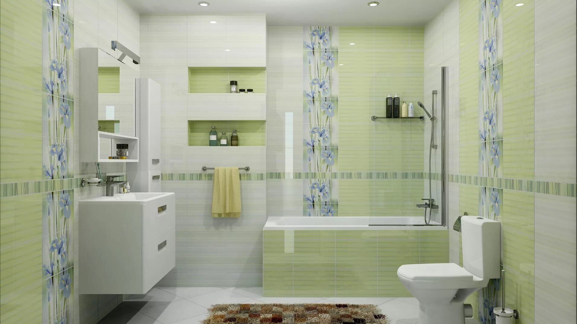 Плитка оби фото Reflex Iris голубой зеленый Alma Ceramica - Панно Альма Керамика Рефлекс Ирис го