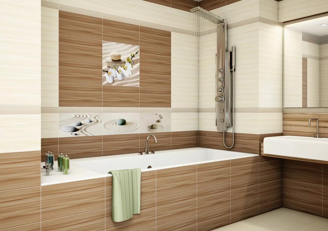 Плитка облицовочная цена фото Relax бежево-голубая 25x50 Alma Ceramica - Плитка Альма Керамика Релакс бежево-г