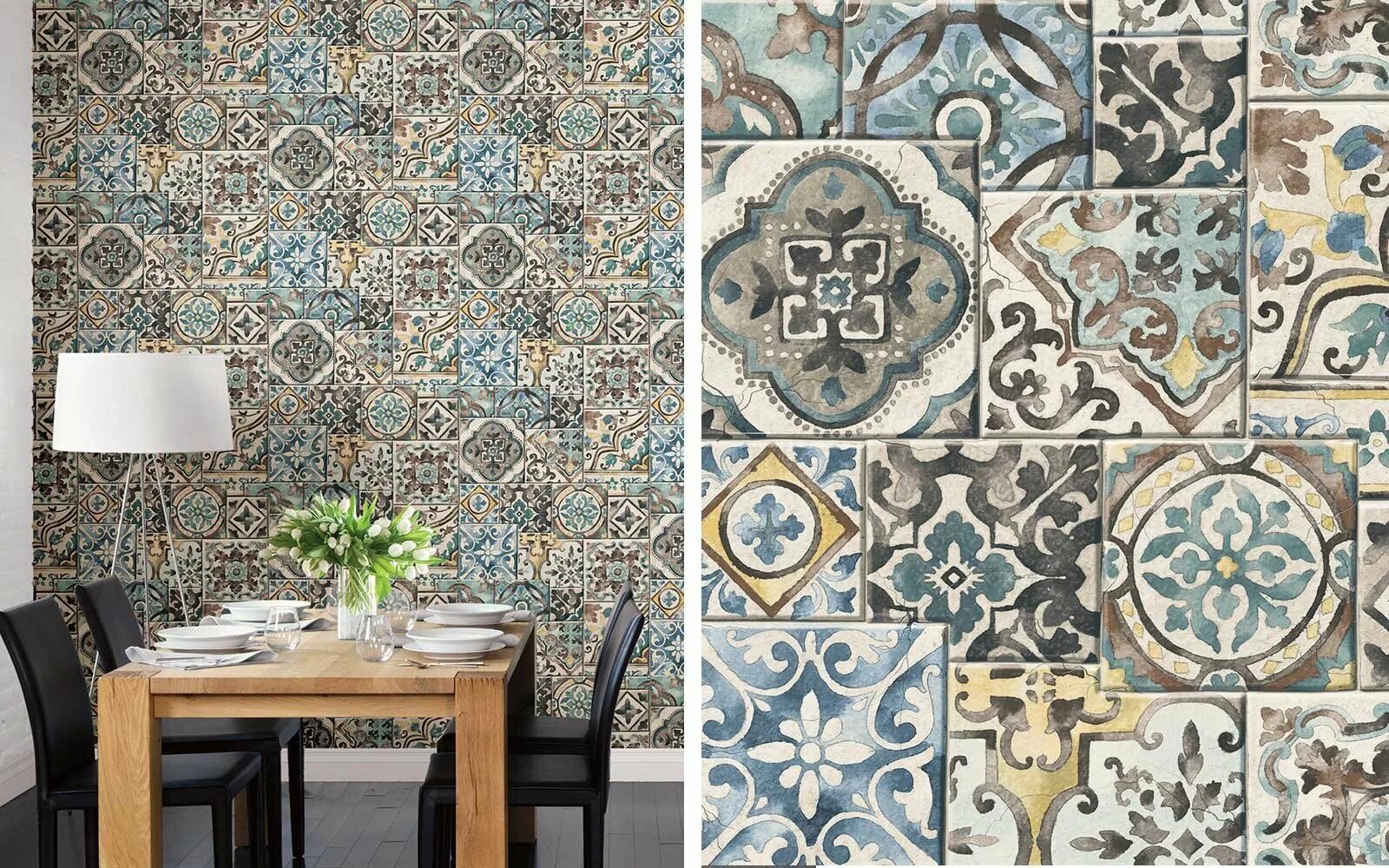 Плитка обои в интерьере Moroccan wall tiles - 66 photo
