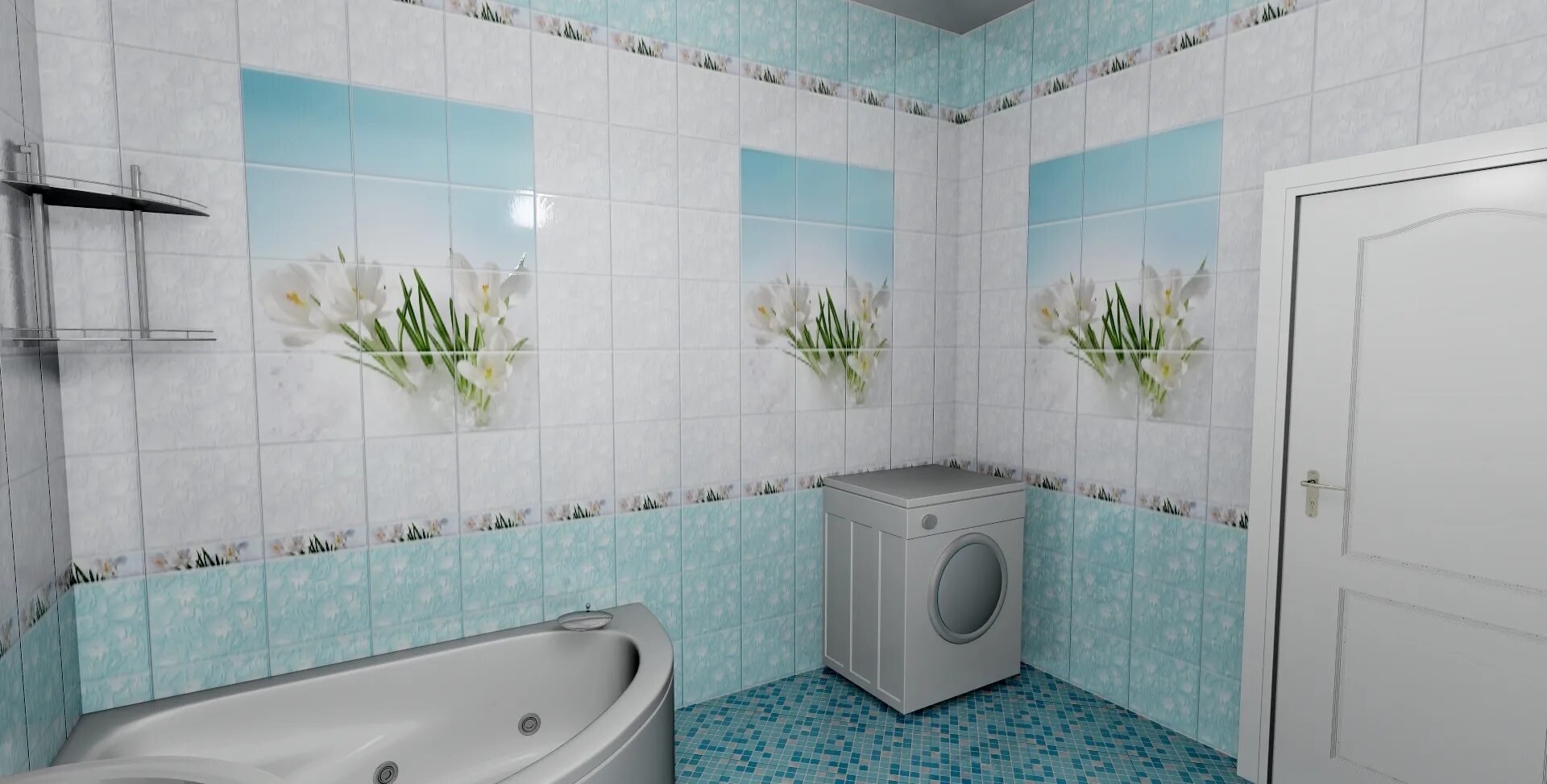 Плитка пластиковая для ванны фото Стеновые 3D панели ПВХ Novita Крокус лазурь узор