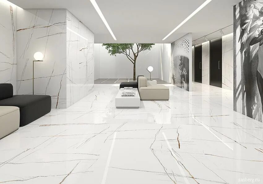 Плитка под белый мрамор в интерьере ITT CERAMIC SAHARA BIANCO - купить плитку на официальном сайте Санберг