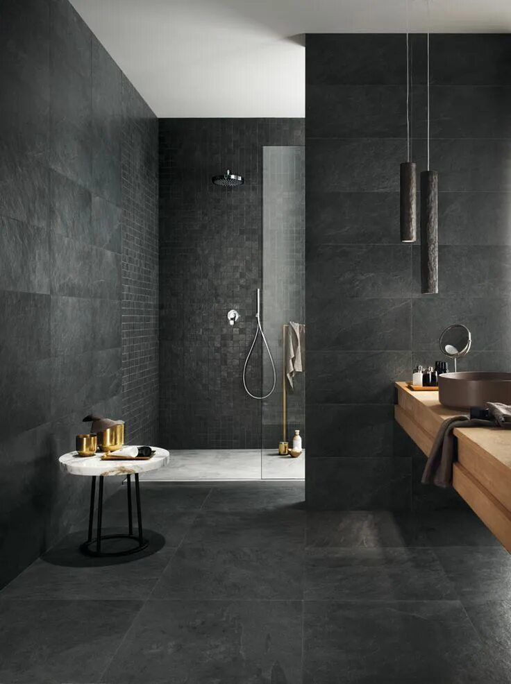 Плитка под бетон в ванной фото Collezione Waterfall di Lea Ceramiche - Dark Flow Luxury bathroom master baths, 