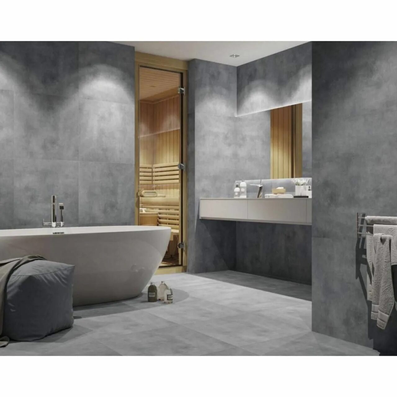Плитка под бетон в ванной фото Керамический гранит Concrete Anthracite антрацит 59х59 (Steppe Ceramics) - купит