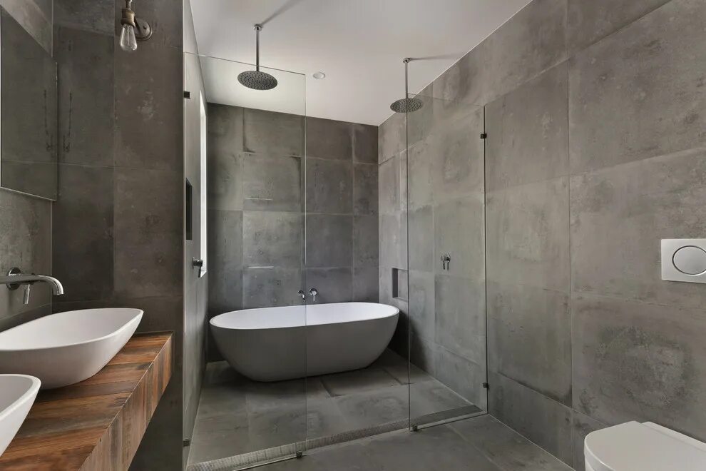Плитка под бетон в ванной фото Custom Concrete Tile Shower- Encinitas CA - Лофт - Ванная комната - Сан Диего - 