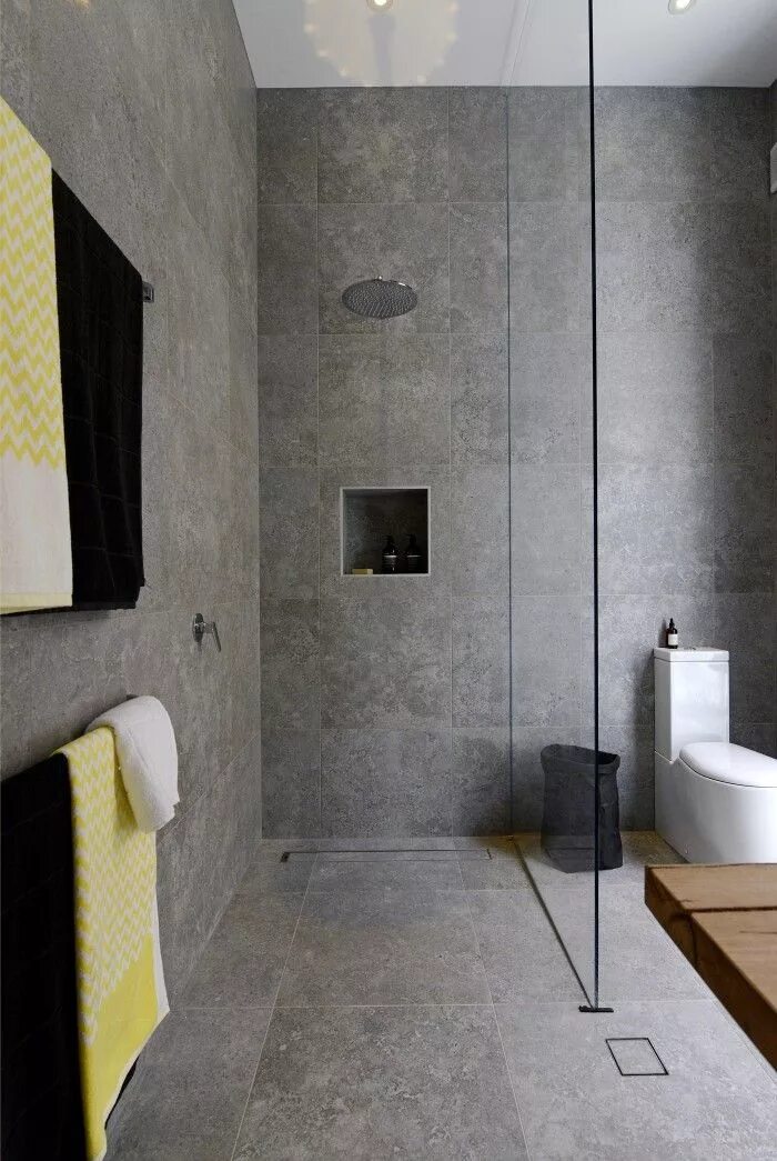 Плитка под бетон в ванной фото The Block in Melbourne #bathroom #laundry #design #theblock Grey bathroom tiles,