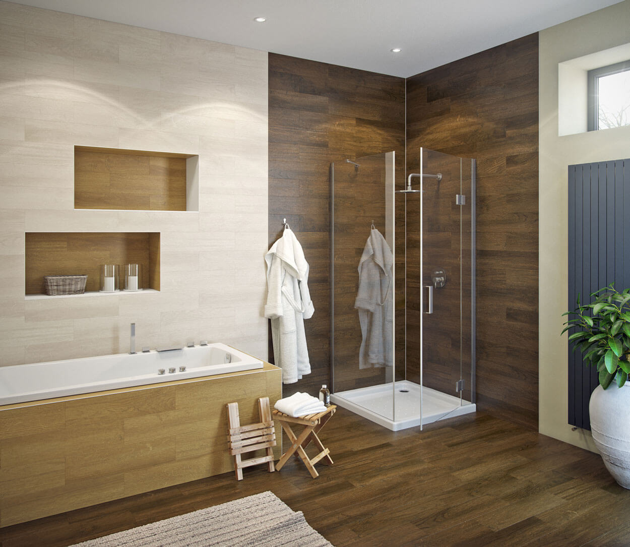 Плитка под дерево в ванной дизайн Шервуд 30,7*60,7, Golden Tile - купить оптом плитку в интернет-магазине в Санкт-