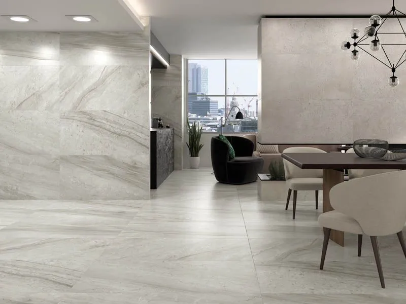 Плитка под мрамор фото интерьера Керамогранит TAU Ceramica MARBLES CROTONE TAN 120x120 полированный Керамика Росс