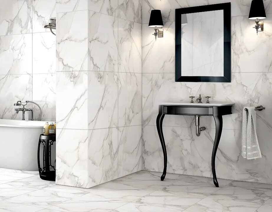 Плитка под мрамор фото интерьера Лапарет Сюит белый 30x60 - Плитка Laparet Suite белый купить в Москве