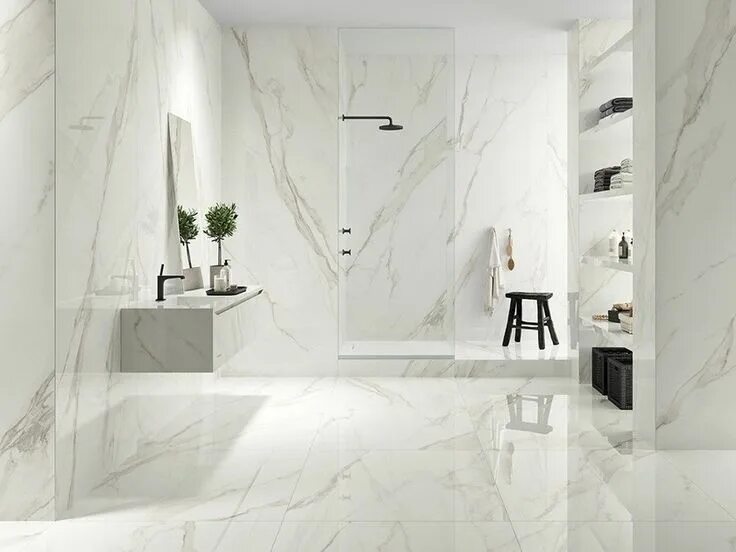 Плитка под мрамор фото интерьера While marble tile with floating vanity Ceramic floor tiles, Ceramic wall tiles, 