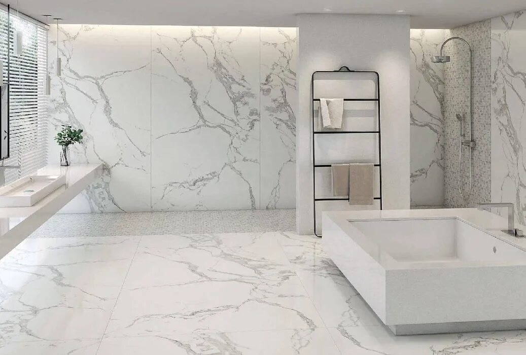 Плитка под мрамор в интерьере ванной Aral White Polished Rect 60x120 ITT Ceramic - Керамогранит АйТиТи Керамик Арал В