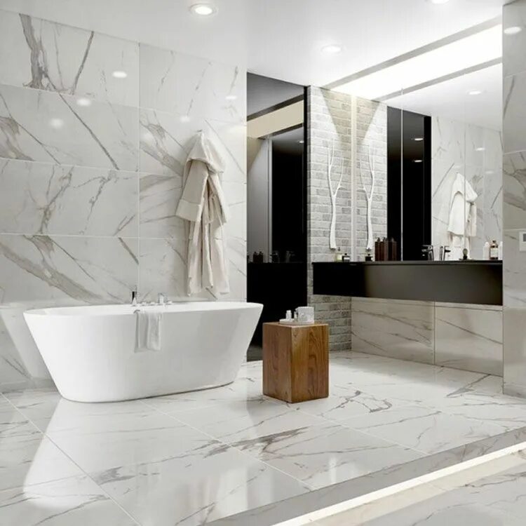 Плитка под мрамор в интерьере ванной Bagni in Marmo Bianco: 30 Idee per Arredi di Lusso MondoDesign.it Bathroom inter