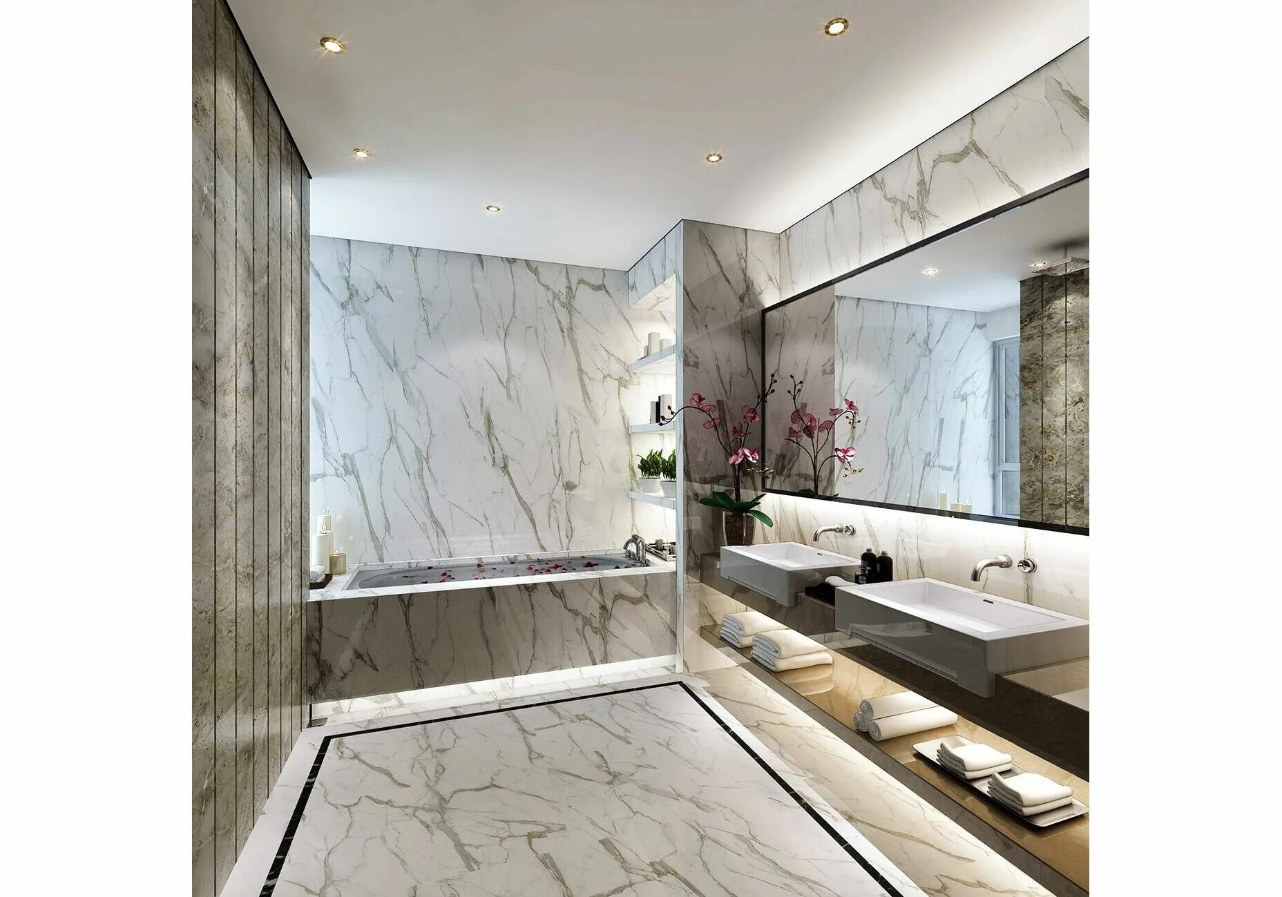 Плитка под мрамор в ванной фото Sputnik beige wall 03 25x60 Gracia Ceramica - Плитка Грация Керамика Спутник беж