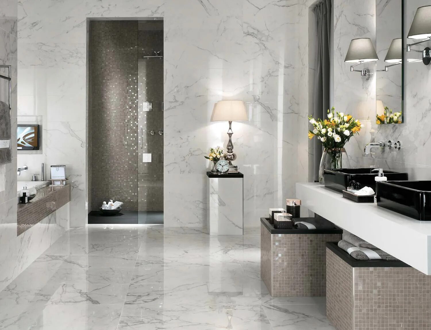Плитка под мрамор в ванной фото AR5J Marvel Calacatta Extra 30,5x91,5 плитка Atlas Concorde, Италия - купить в и