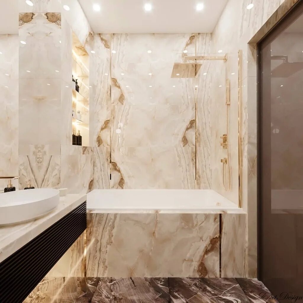 Плитка под оникс для ванной в интерьере Ванная комната оникс фото Deco-Flat.ru
