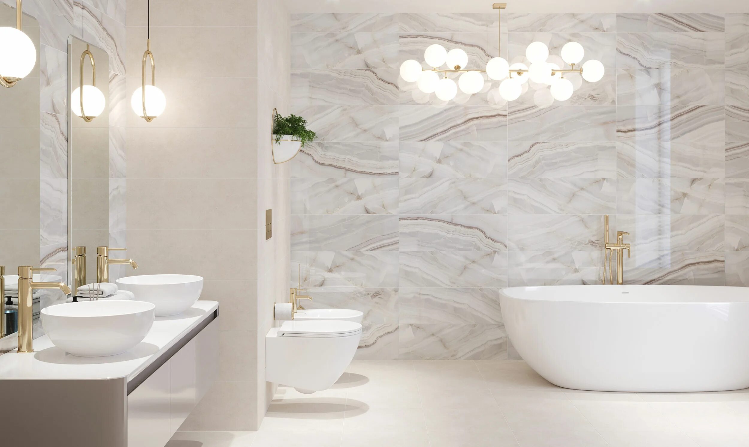 Плитка под оникс для ванной в интерьере Onix Marfil 59.5x59.5 Click Ceramica - Керамогранит Клик Керамика Оникс Марфил б