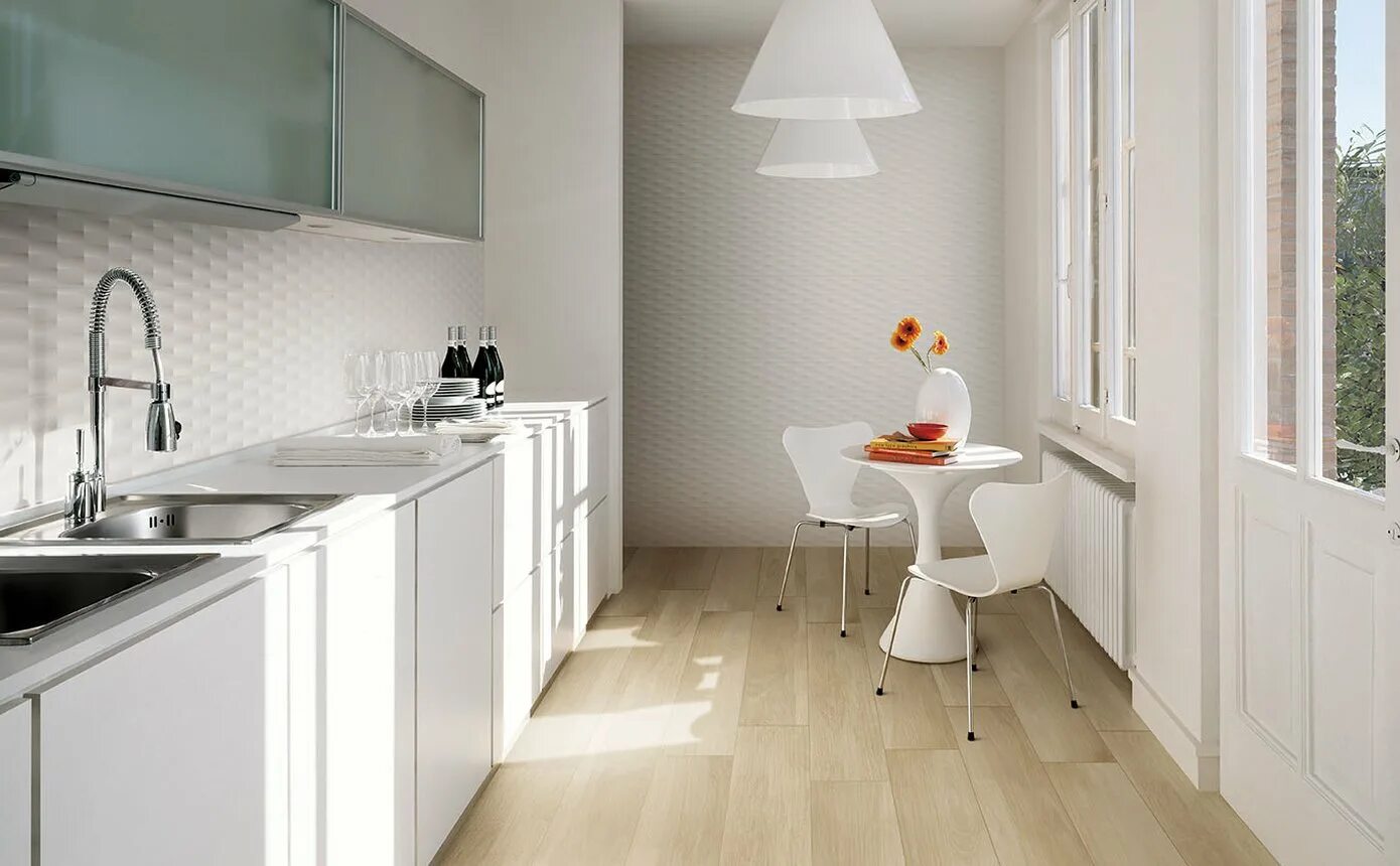 Плитка под светлую кухню фото fPK7 Lumina Stripes White Extra Matt RT 50x120 плитка FAP Ceramiche, Италия - ку