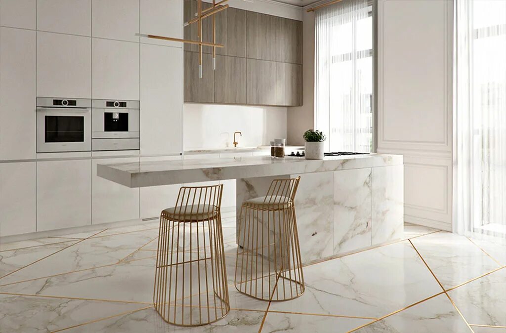 Плитка под светлую кухню фото Onice Gold Nat 6 mm 120x260 Tau Ceramica - Керамогранит Тау Керамика Онис Голд Н