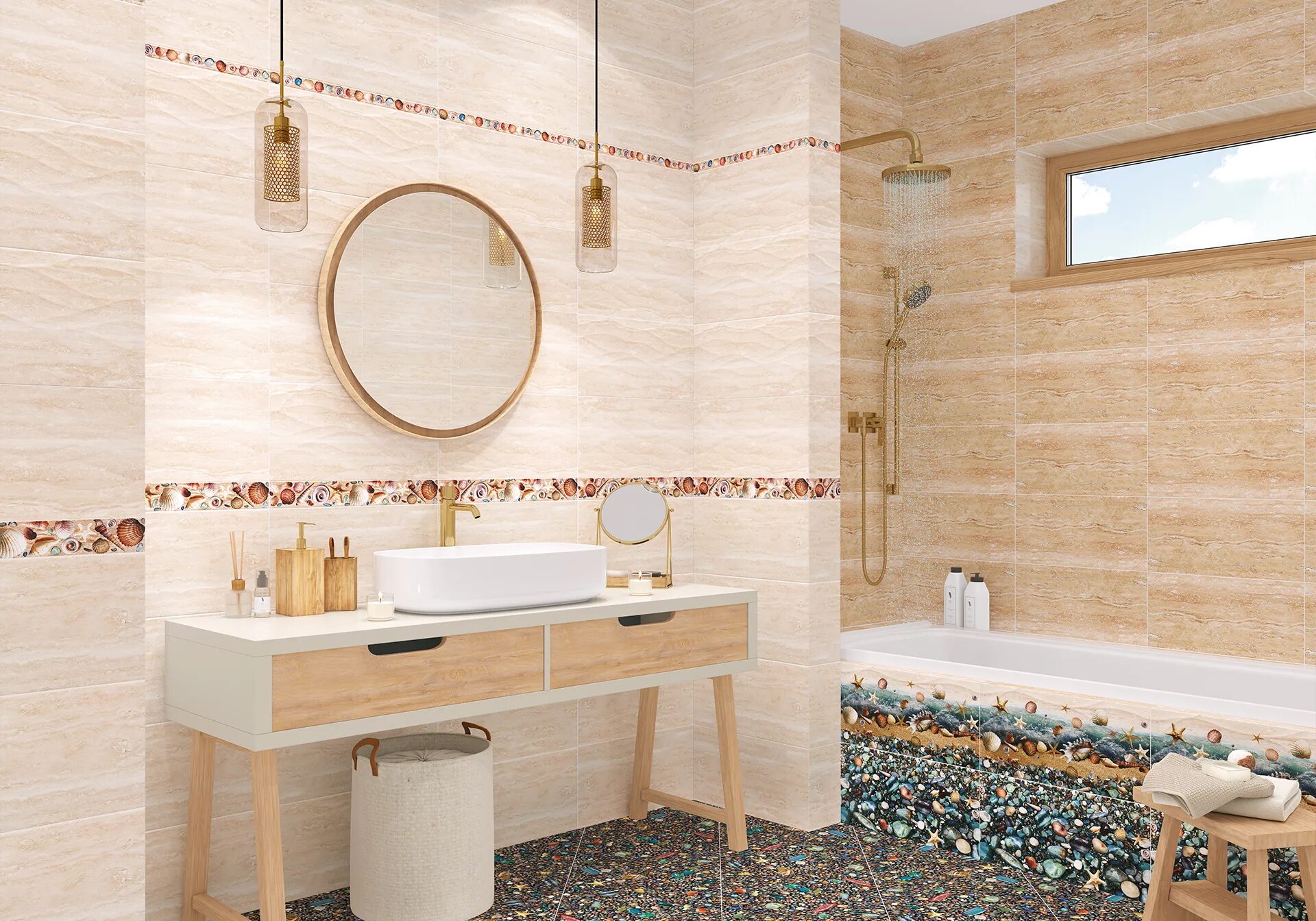 Плитка ривьера бежевый в интерьере Керамическая плитка Alma Ceramica 249x500 Riviera 24.9x50 Sugar-эффект TWU09RVR0
