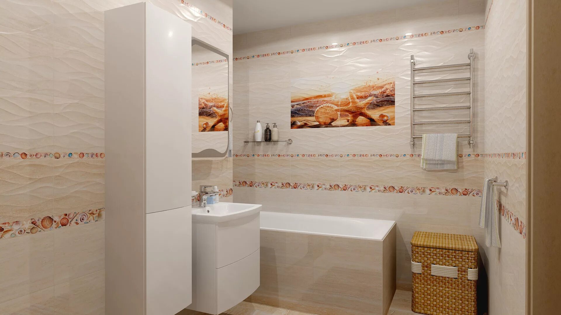 Плитка ривьера бежевый в интерьере Распродажа Riviera слоновая кость Alma Ceramica - Плитка Альма Керамика Ривьера 
