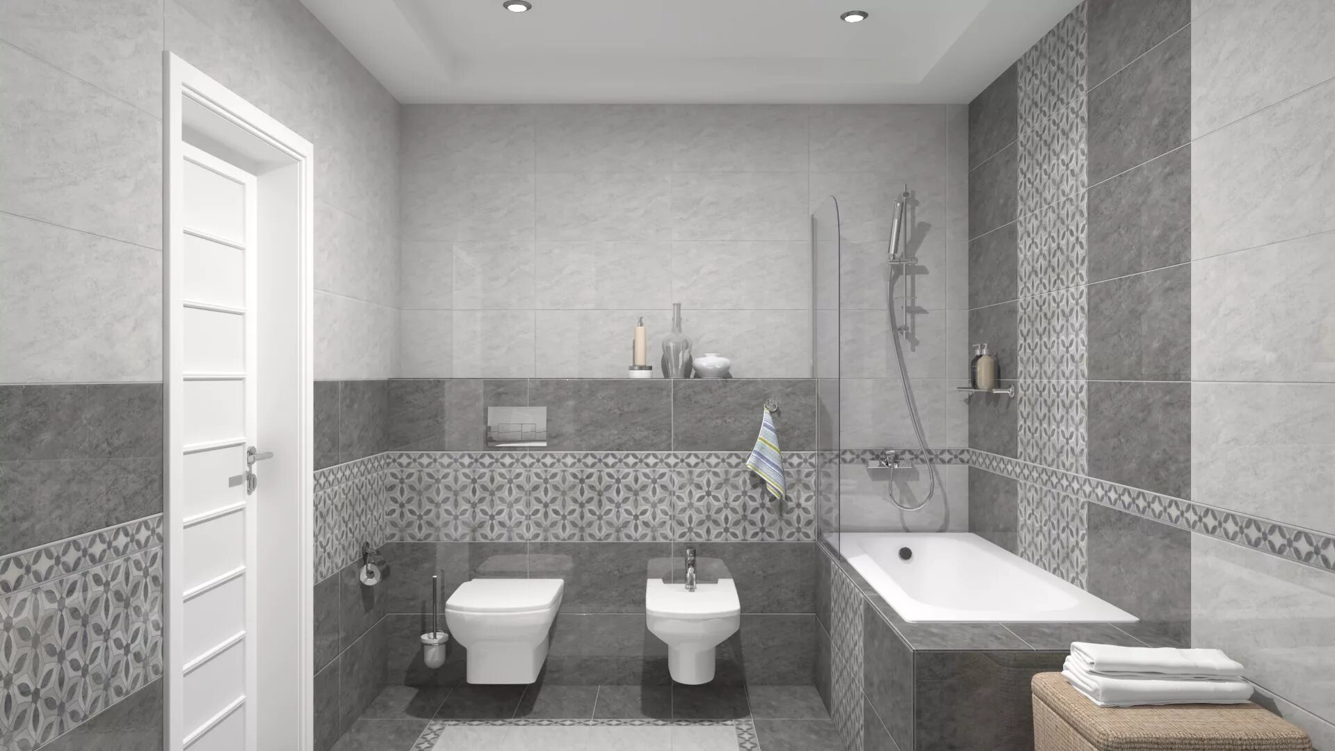 Плитка серого цвета в интерьере Галдиери лаппатированный ALD/B07/SG2210L 30x60 Декор Керама Марацци (Kerama Mara