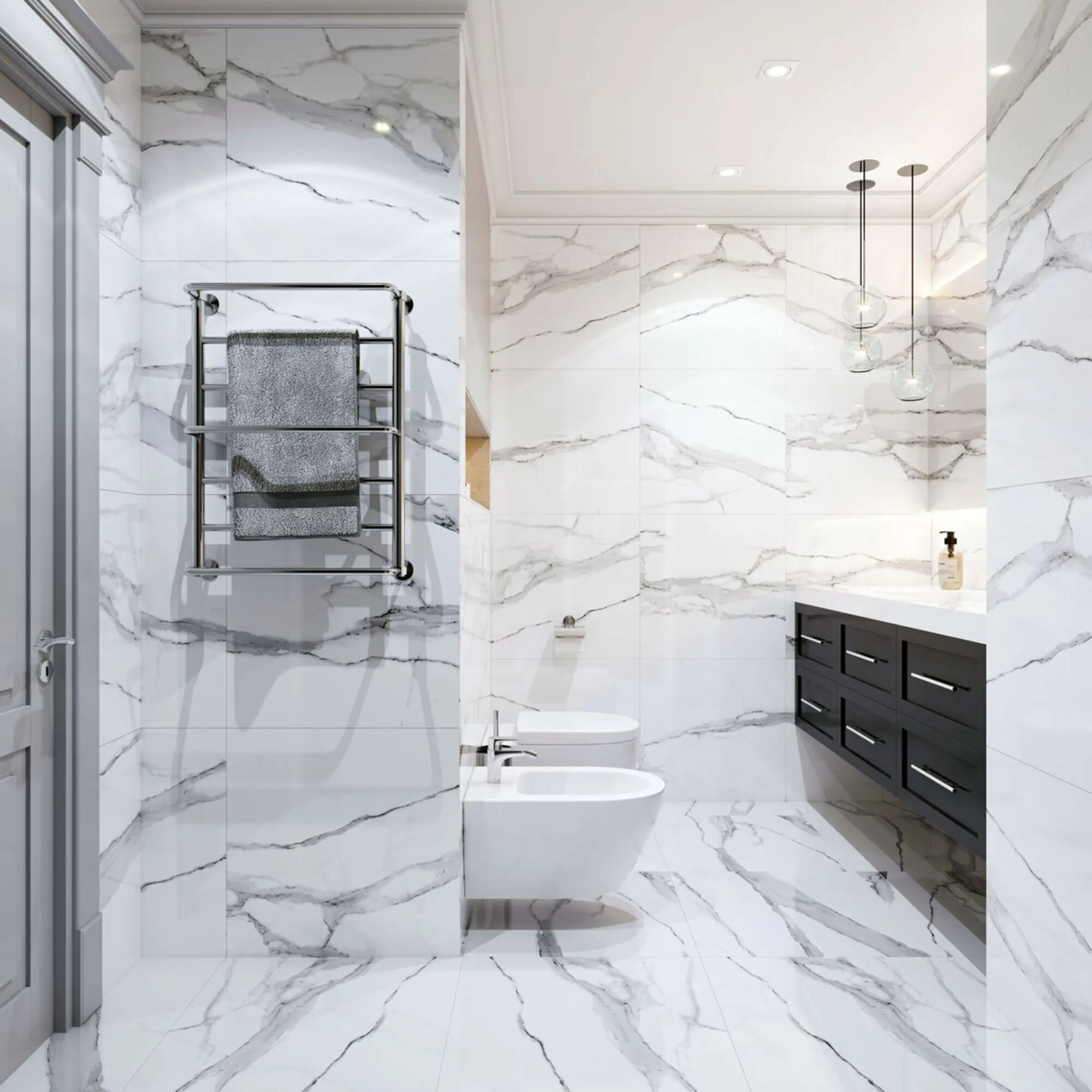 Плитка серый мрамор в интерьере Marble Grey Polished 60x120 Global - Керамогранит CV06021 Глобал Марбл Грей Поли