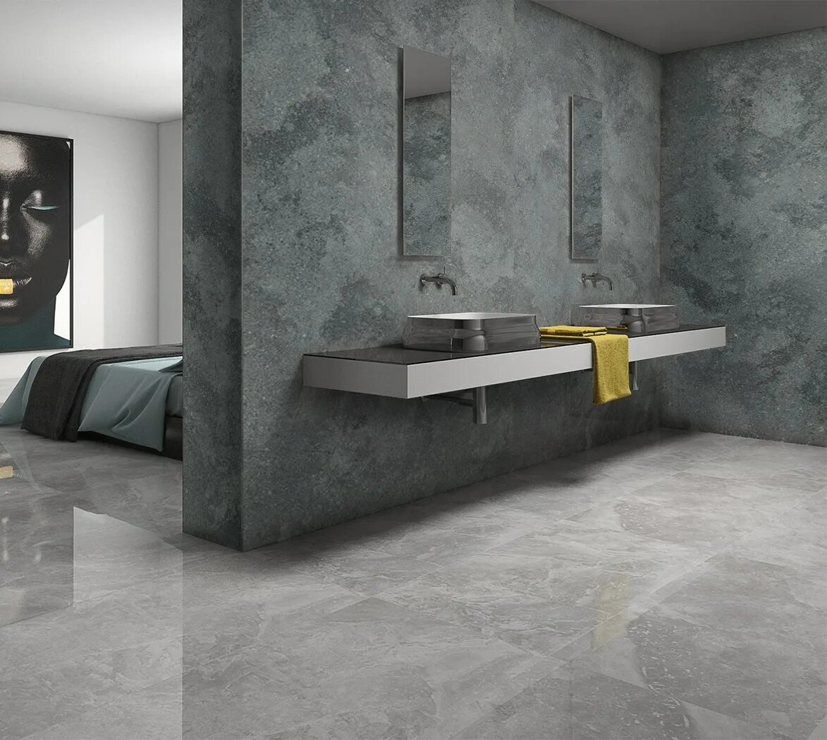 Плитка серый мрамор в интерьере Кварцевый камень Etna Quartz Sesame Grey - Kamenbereg