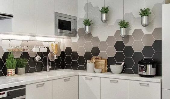 Плитка сотами на кухню фартук фото le #carrelage #hexagonal #de #plusieurs #couleurs, #parfait #pour #donner #un #p
