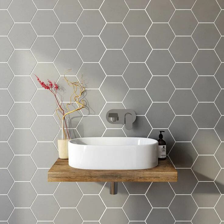 Плитка соты для ванной в интерьере British Ceramic Tile Hex grey matt tile 175mm x 202mm Trendy bathroom tiles, Bat