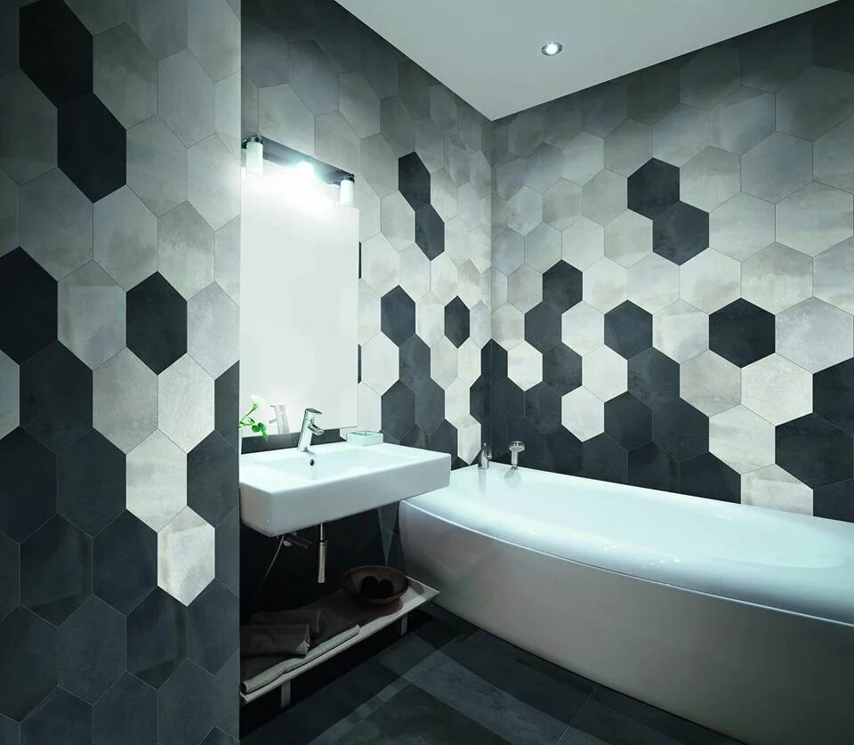 Плитка соты для ванной в интерьере Hexagon tiles from SACW Modern bathroom design, Bathroom interior design, Hexago
