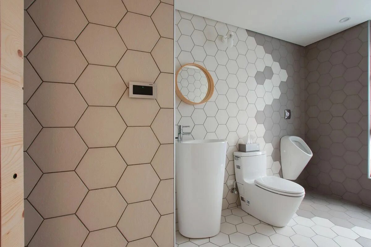Плитка соты для ванной в интерьере A Minimalist Family Home Design That Doesn't Sacrifice Fun House design, Toilet 