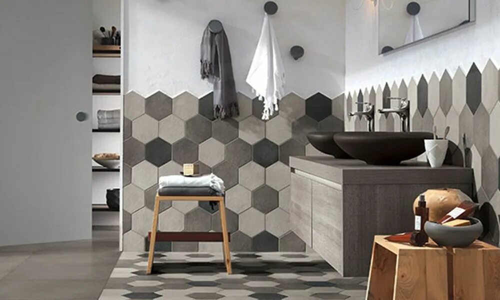 Плитка соты фото Awesome Space with Large Hexagon Tile in 2020 Bathroom floor tiles, Tile floor, 