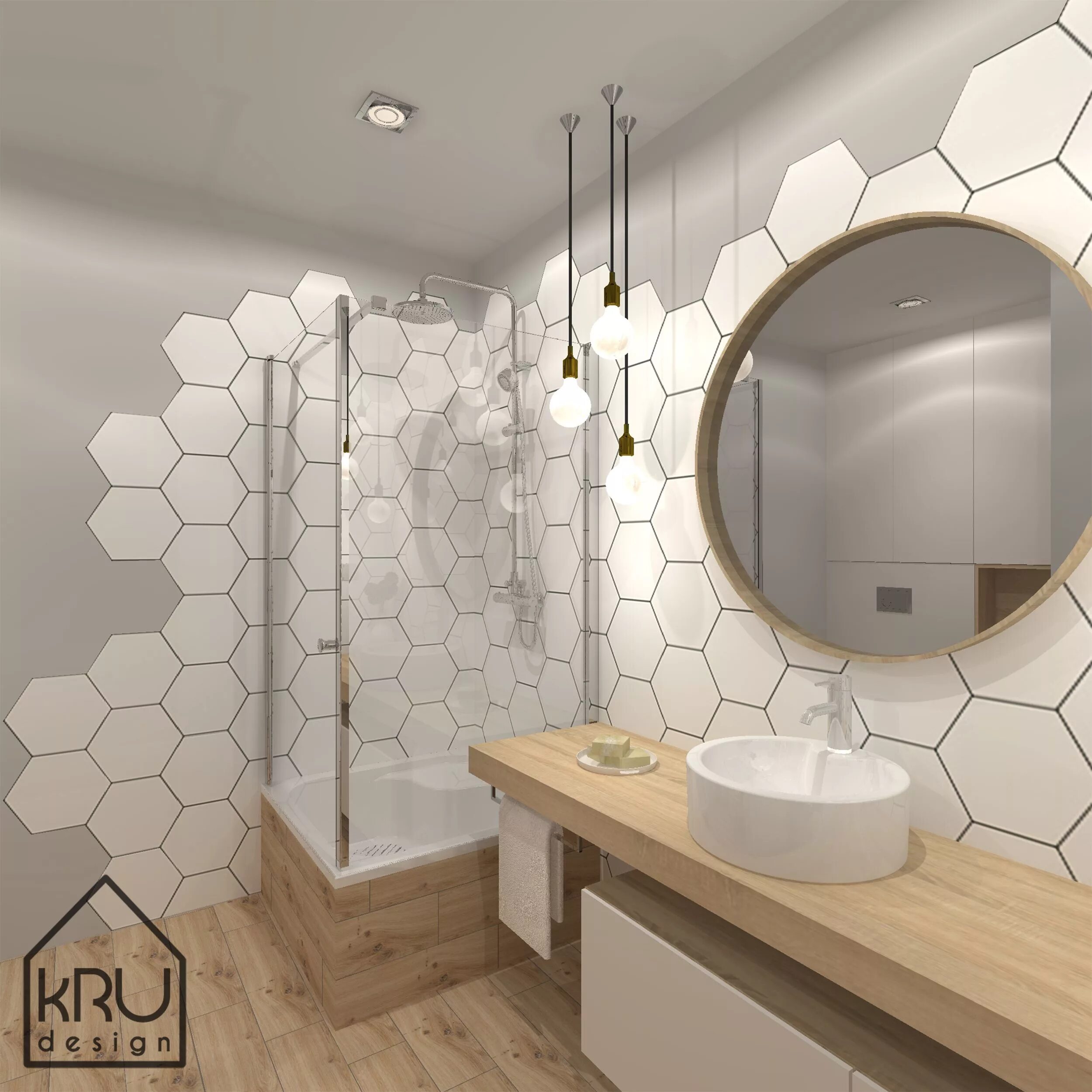 Плитка соты в интерьере ванны Łazienka w heksagony, więcej na: https://www.facebook.com/krudesign/ #łazienka #