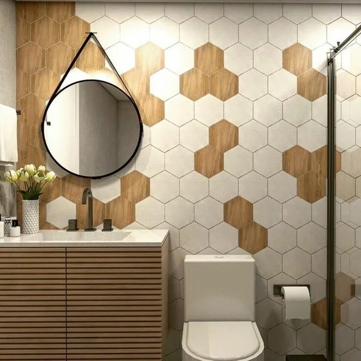 Плитка соты в интерьере ванны Unique Bathroom With Hexagon Tile Bathroom design decor, Bathroom inspiration de