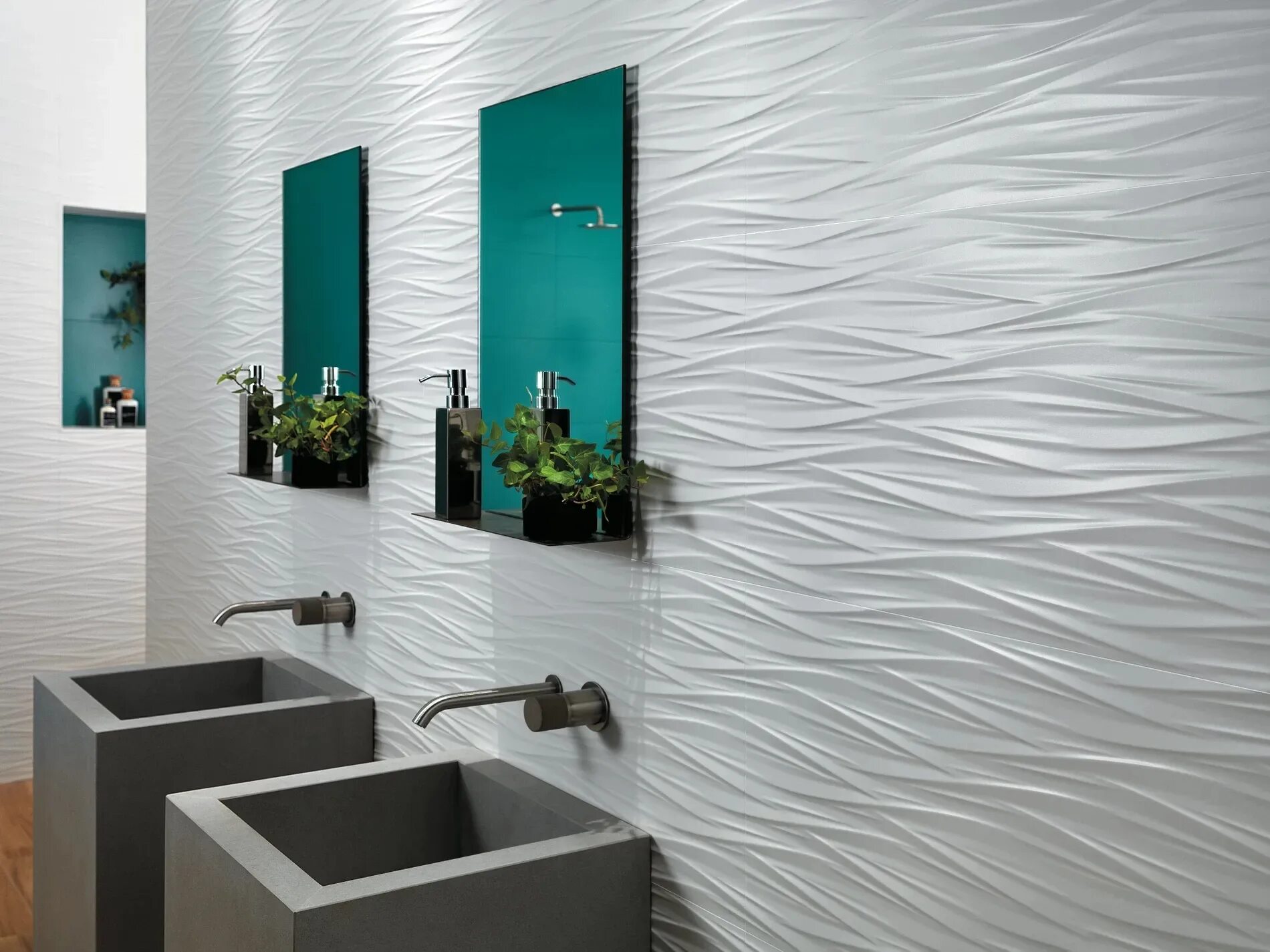 Плитка стена в интерьере Керамическая плитка Atlas Concorde Italy 3D Wall Design Grid White Glossy 40x80 