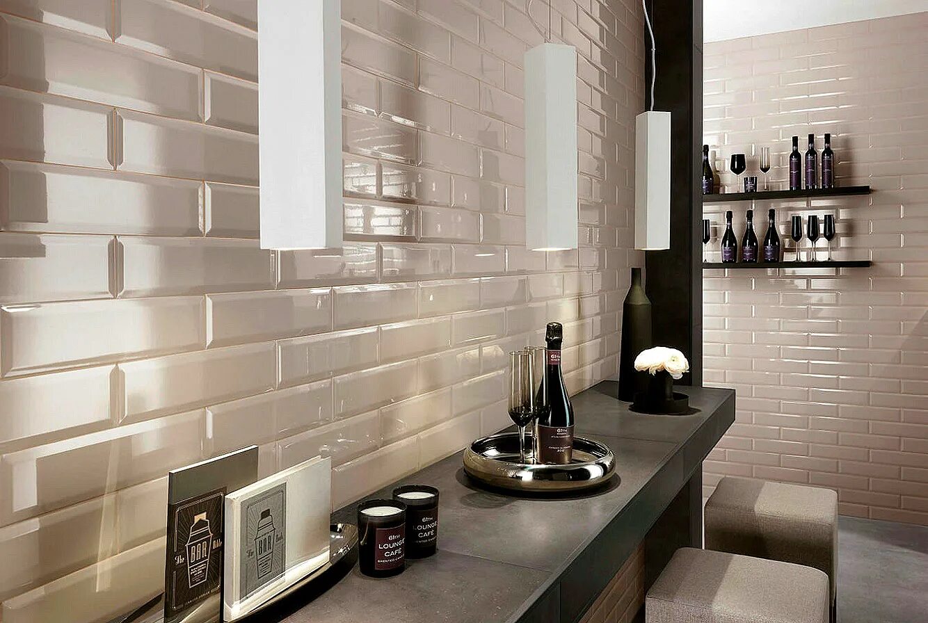 Плитка стена в интерьере AZA2 Brick Carrara 8x31.5 плитка Atlas Concorde, Италия - купить в интернет-мага