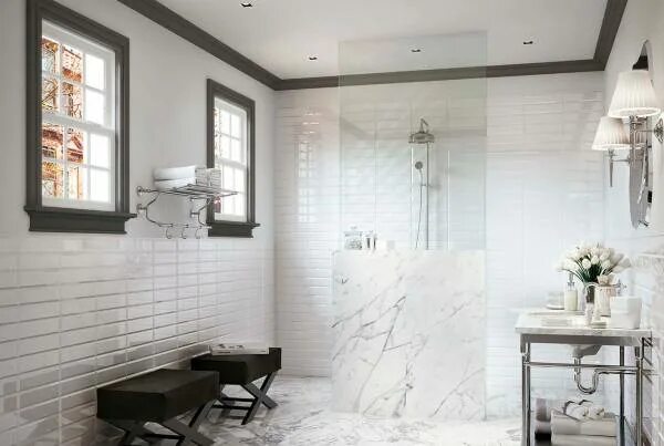 Плитка стена в интерьере Керамическая плитка Atlas Concorde 3D Wall A6BI Flows White Matt 50x120 - купить