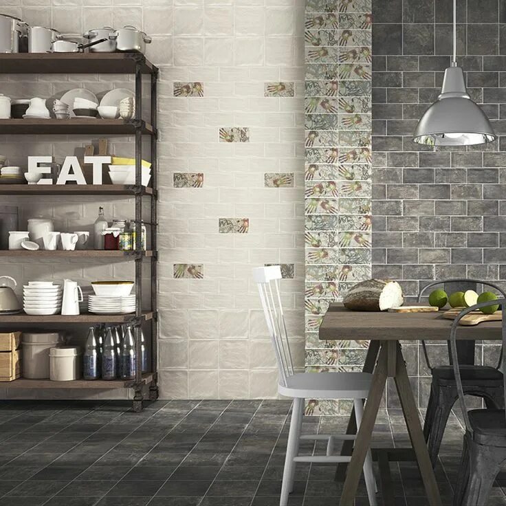 Плитка столовая фото Dining Room with White Tiles ก ร ะ เ บ อ ง, เ ฟ อ ร น เ จ อ ร, ห ล อ ด ไ ฟ